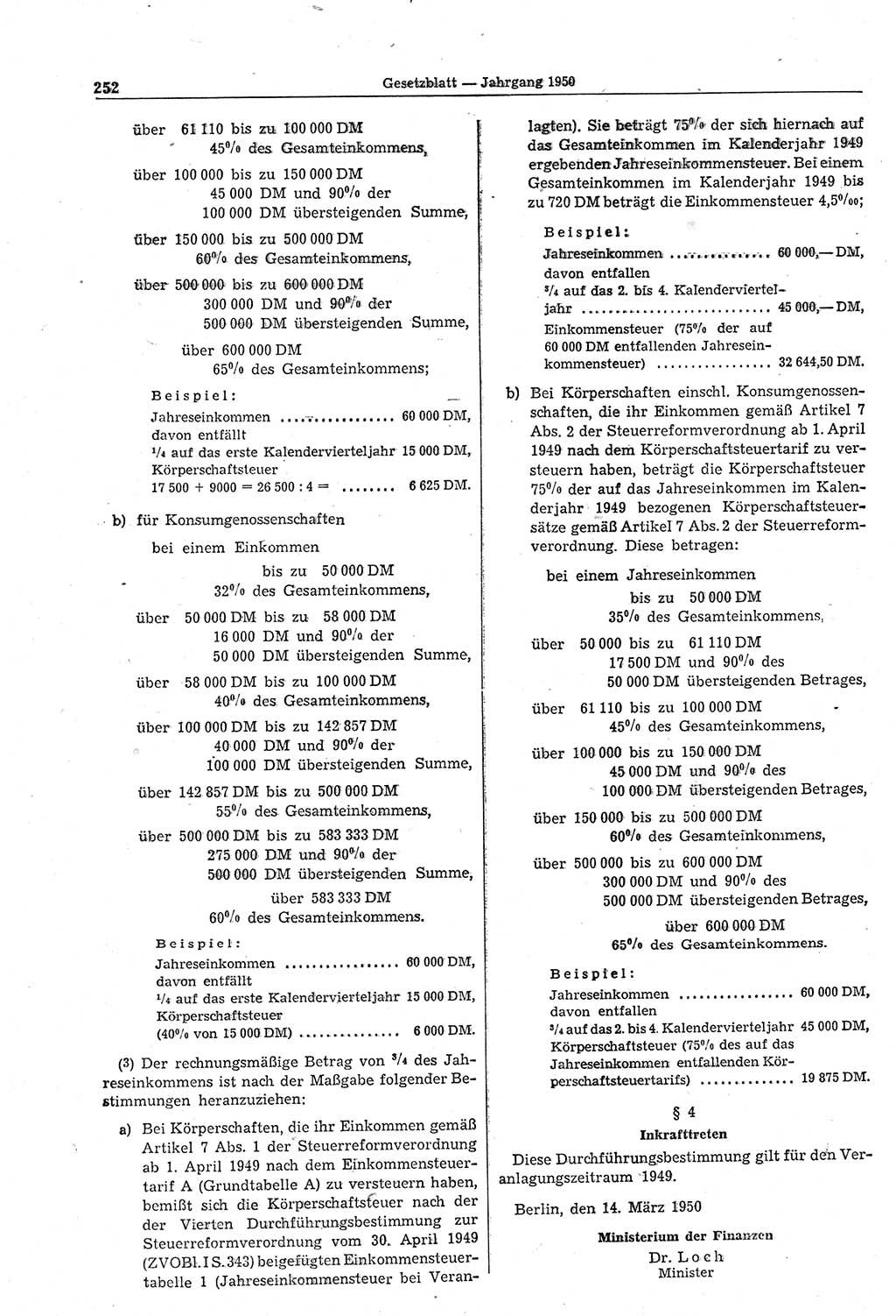 Gesetzblatt (GBl.) der Deutschen Demokratischen Republik (DDR) 1950, Seite 252 (GBl. DDR 1950, S. 252)