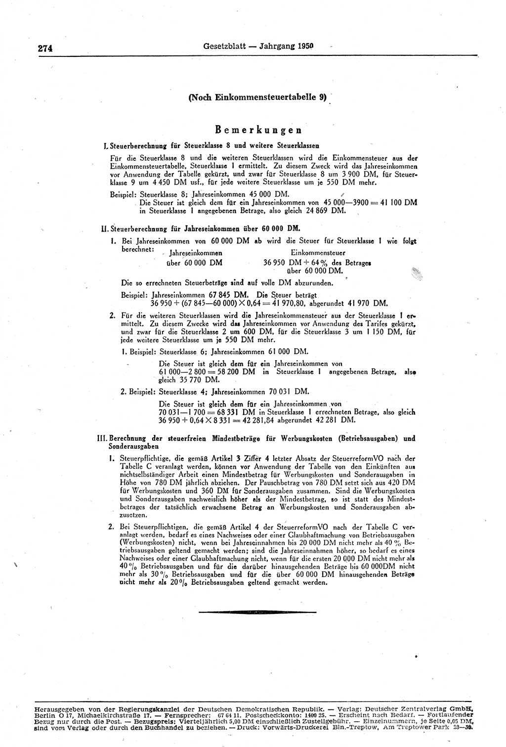 Gesetzblatt (GBl.) der Deutschen Demokratischen Republik (DDR) 1950, Seite 274 (GBl. DDR 1950, S. 274)
