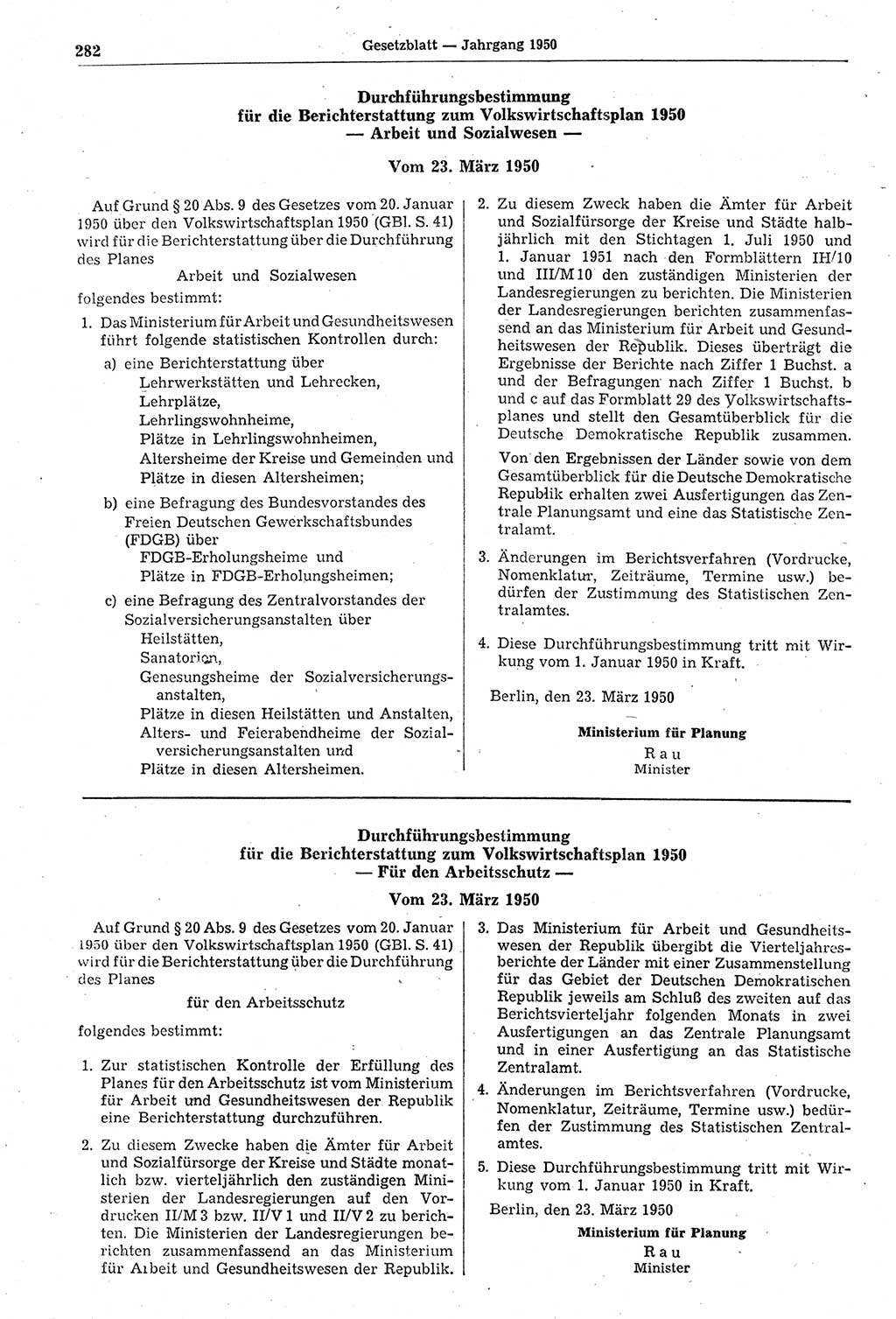 Gesetzblatt (GBl.) der Deutschen Demokratischen Republik (DDR) 1950, Seite 282 (GBl. DDR 1950, S. 282)