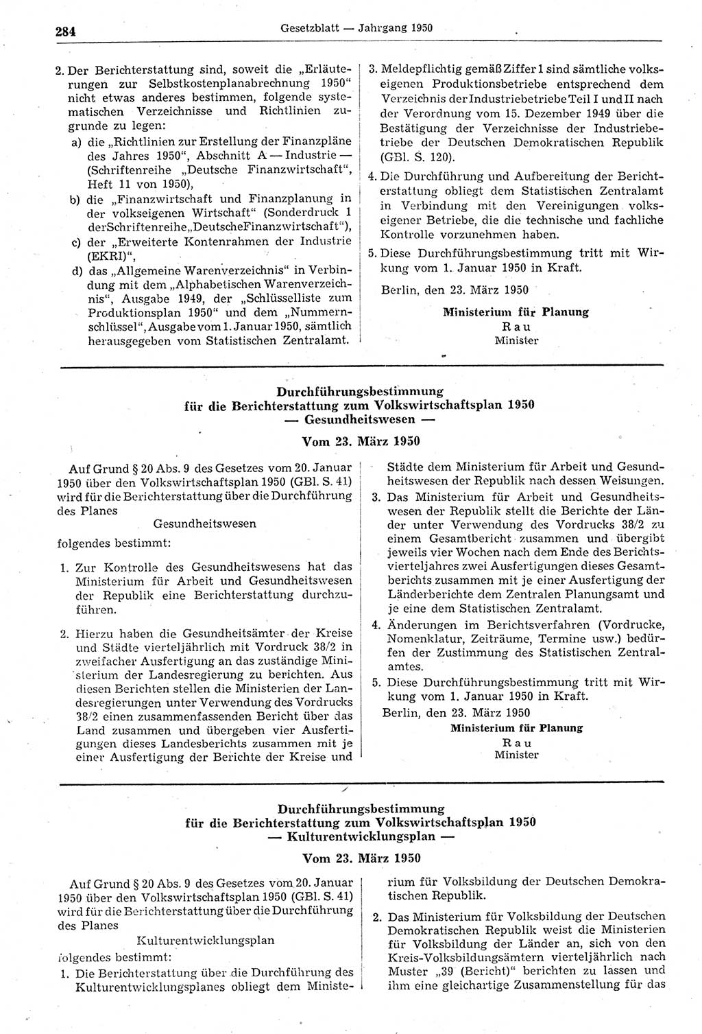 Gesetzblatt (GBl.) der Deutschen Demokratischen Republik (DDR) 1950, Seite 284 (GBl. DDR 1950, S. 284)