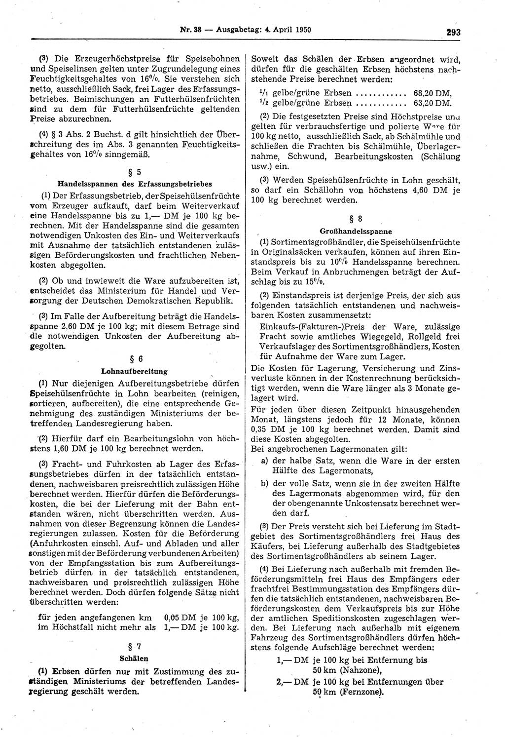 Gesetzblatt (GBl.) der Deutschen Demokratischen Republik (DDR) 1950, Seite 293 (GBl. DDR 1950, S. 293)
