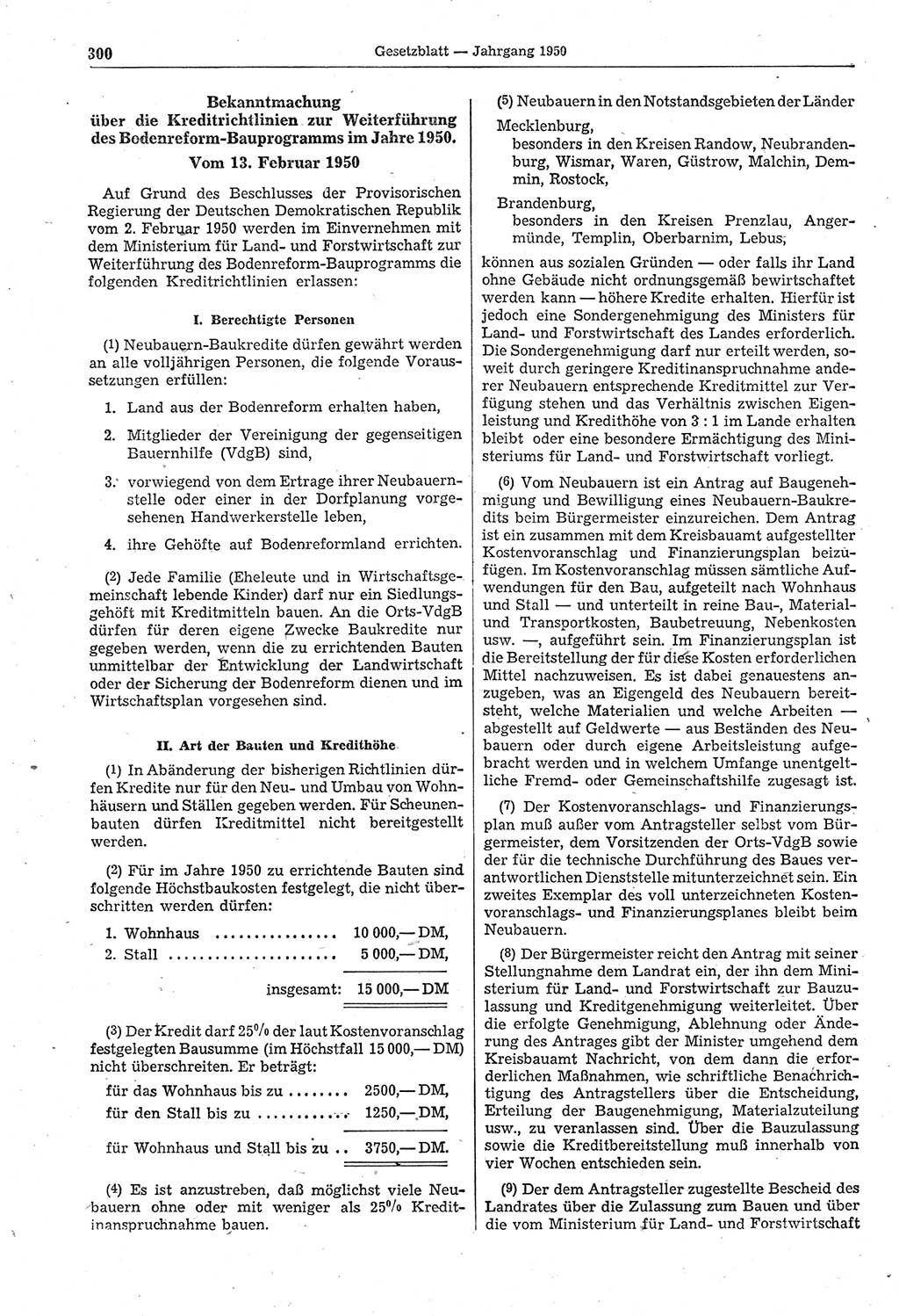 Gesetzblatt (GBl.) der Deutschen Demokratischen Republik (DDR) 1950, Seite 300 (GBl. DDR 1950, S. 300)