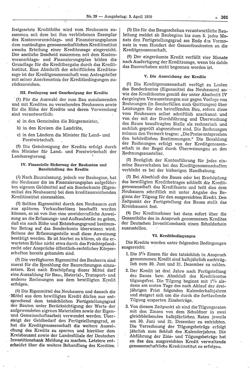 Gesetzblatt (GBl.) der Deutschen Demokratischen Republik (DDR) 1950, Seite 301 (GBl. DDR 1950, S. 301)