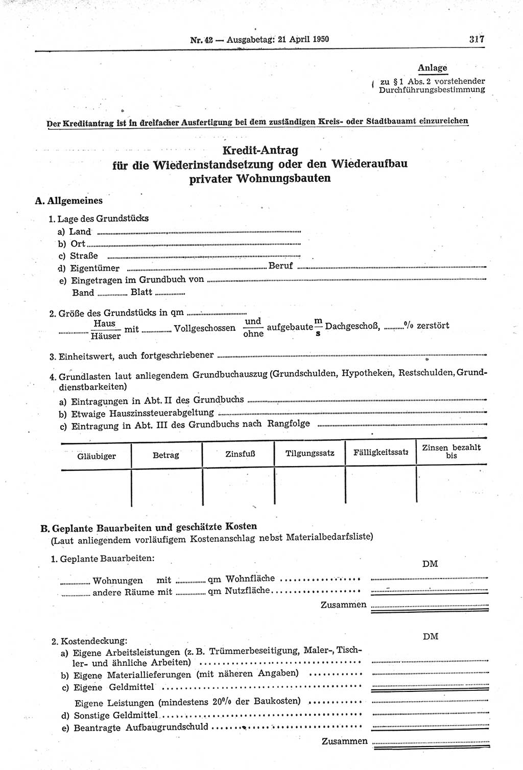 Gesetzblatt (GBl.) der Deutschen Demokratischen Republik (DDR) 1950, Seite 317 (GBl. DDR 1950, S. 317)
