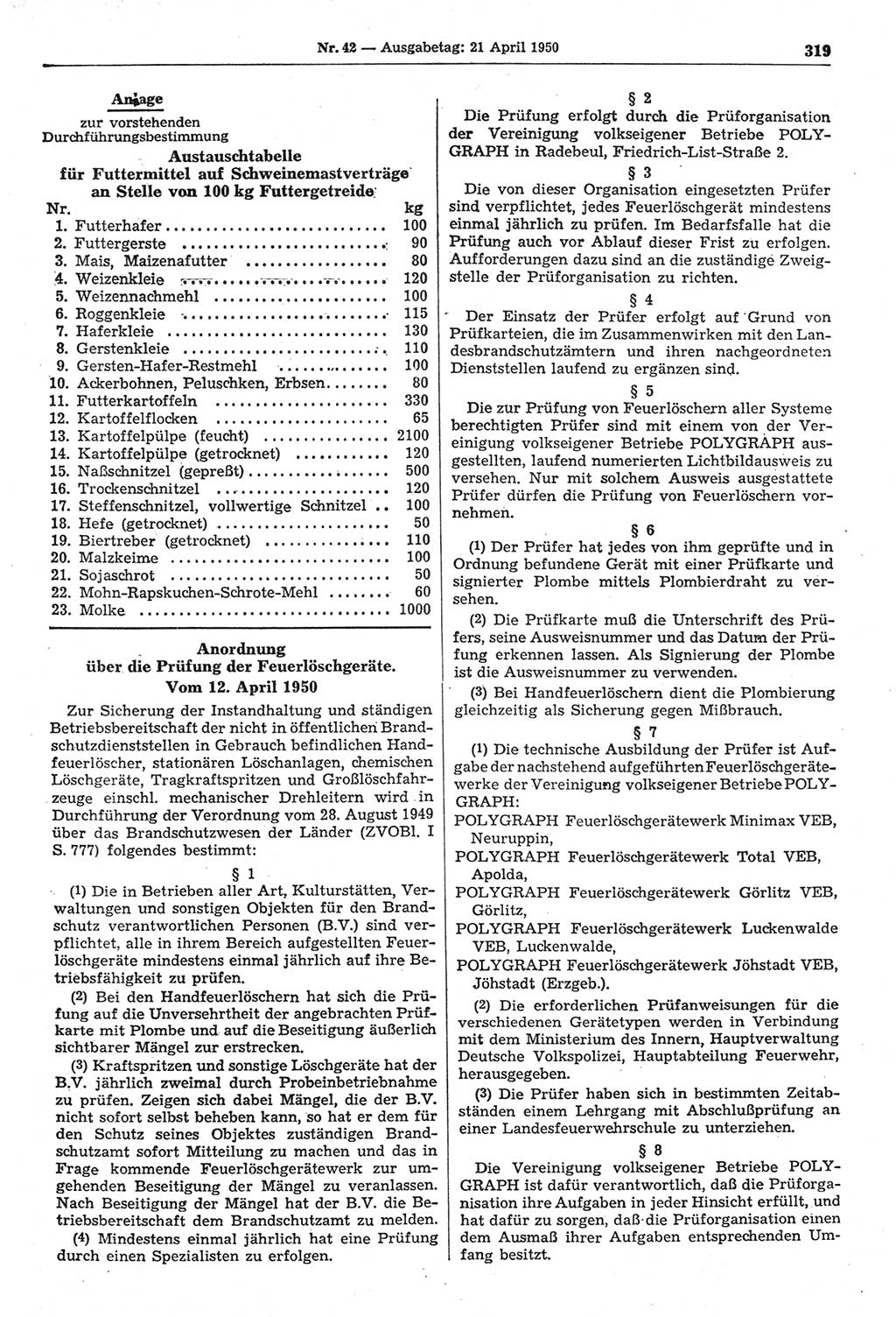 Gesetzblatt (GBl.) der Deutschen Demokratischen Republik (DDR) 1950, Seite 319 (GBl. DDR 1950, S. 319)