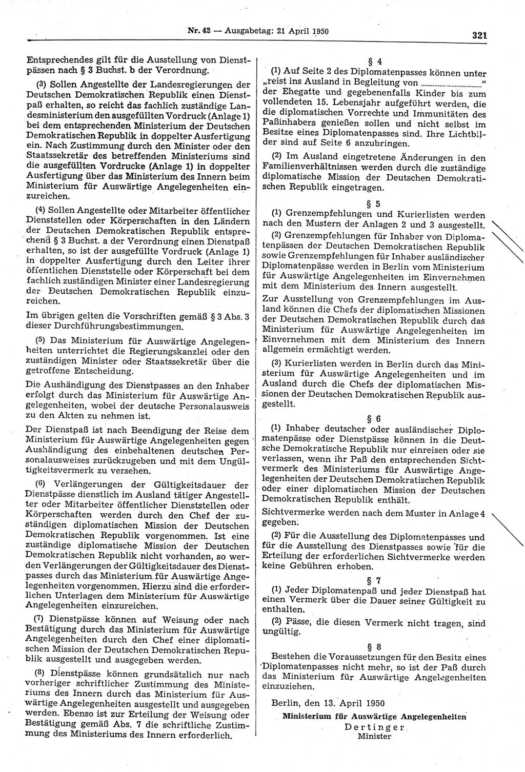 Gesetzblatt (GBl.) der Deutschen Demokratischen Republik (DDR) 1950, Seite 321 (GBl. DDR 1950, S. 321)