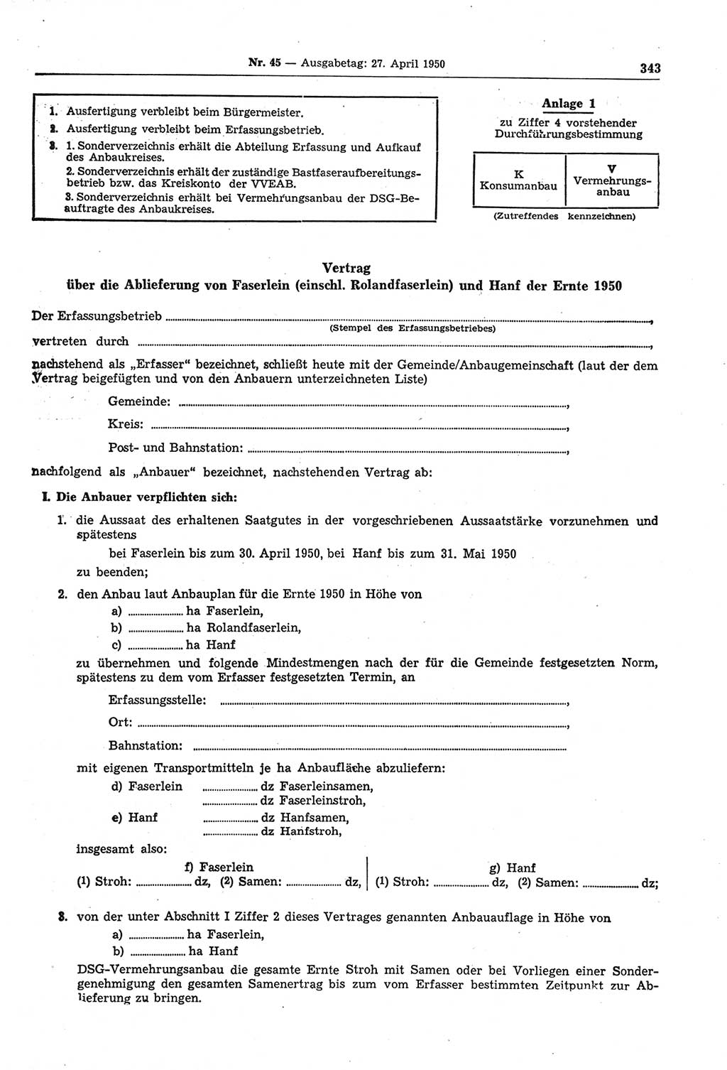 Gesetzblatt (GBl.) der Deutschen Demokratischen Republik (DDR) 1950, Seite 343 (GBl. DDR 1950, S. 343)