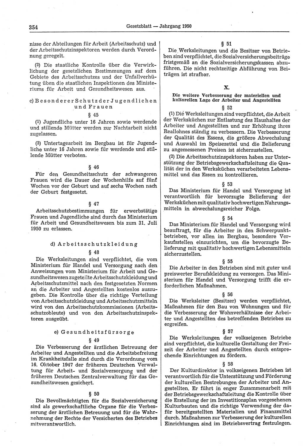 Gesetzblatt (GBl.) der Deutschen Demokratischen Republik (DDR) 1950, Seite 354 (GBl. DDR 1950, S. 354)