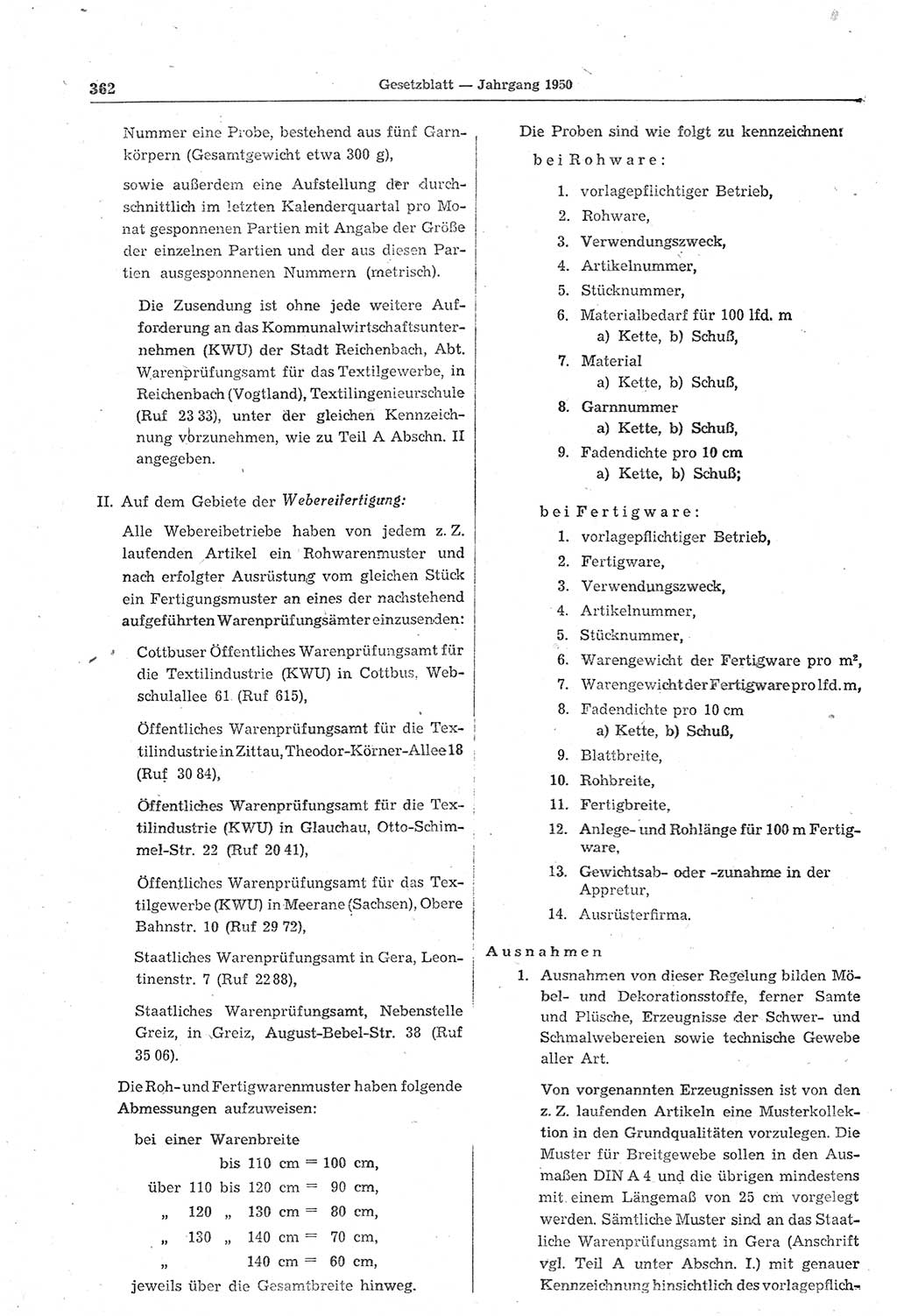 Gesetzblatt (GBl.) der Deutschen Demokratischen Republik (DDR) 1950, Seite 362 (GBl. DDR 1950, S. 362)