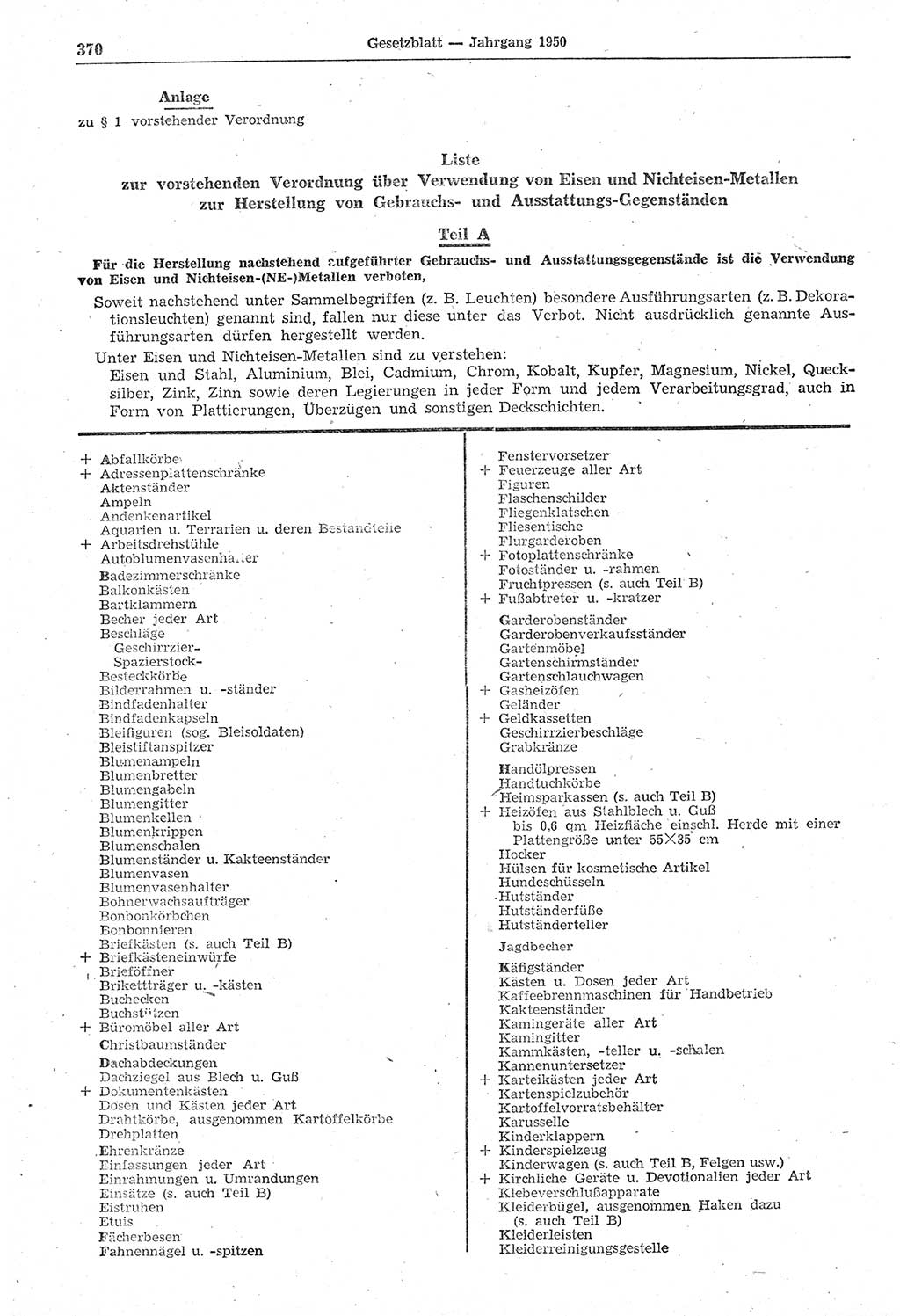 Gesetzblatt (GBl.) der Deutschen Demokratischen Republik (DDR) 1950, Seite 370 (GBl. DDR 1950, S. 370)