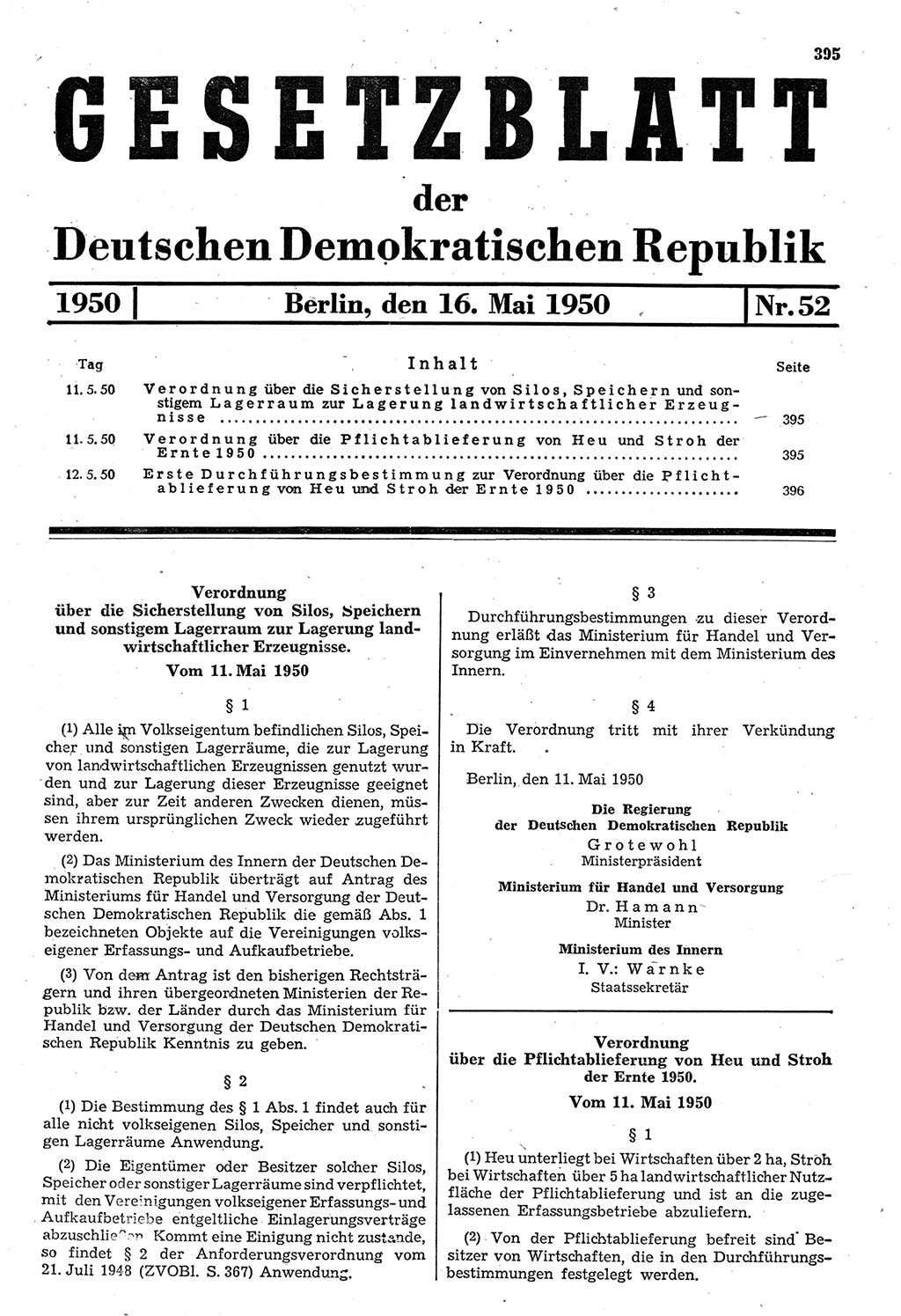 Gesetzblatt (GBl.) der Deutschen Demokratischen Republik (DDR) 1950, Seite 395 (GBl. DDR 1950, S. 395)