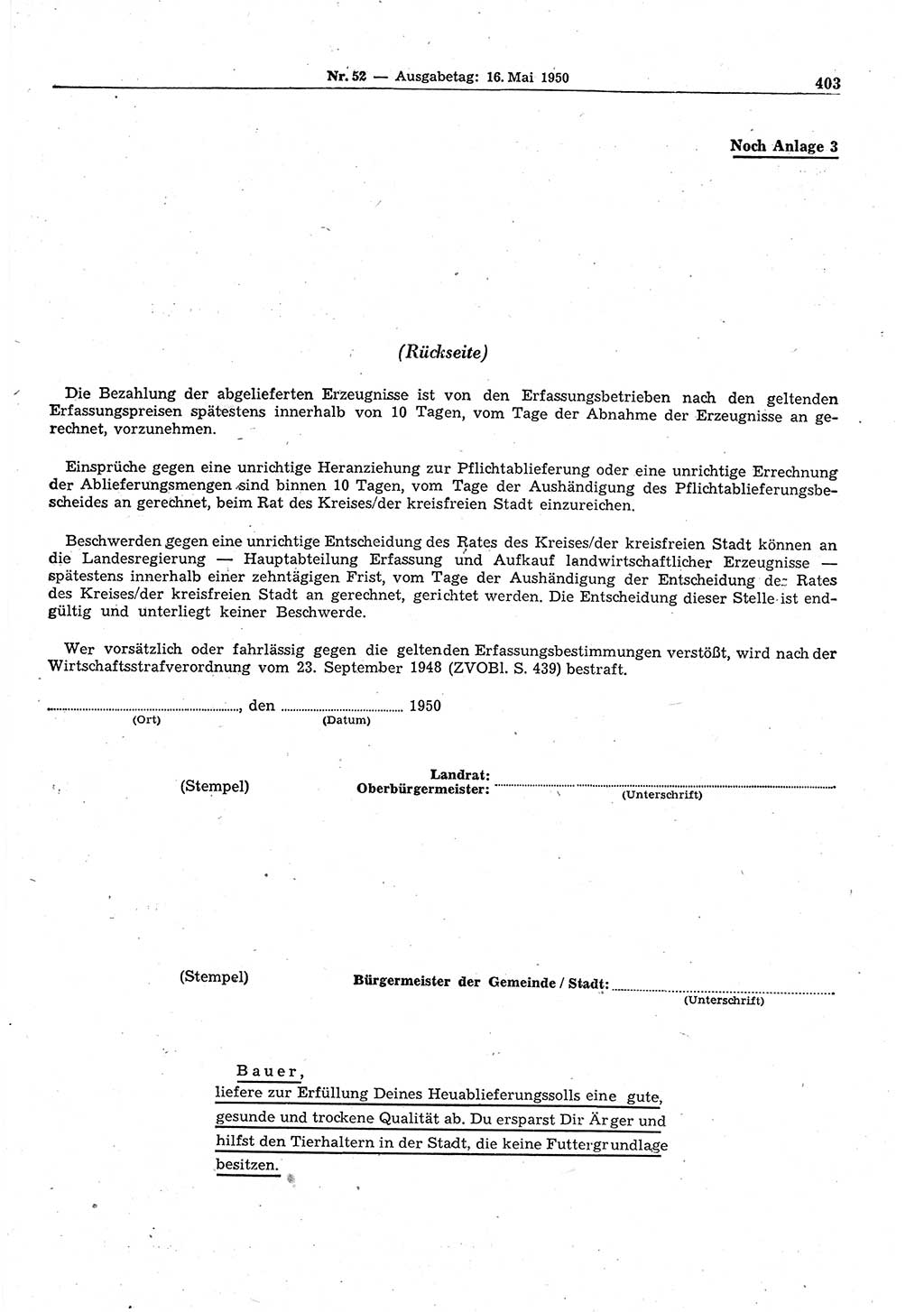 Gesetzblatt (GBl.) der Deutschen Demokratischen Republik (DDR) 1950, Seite 403 (GBl. DDR 1950, S. 403)