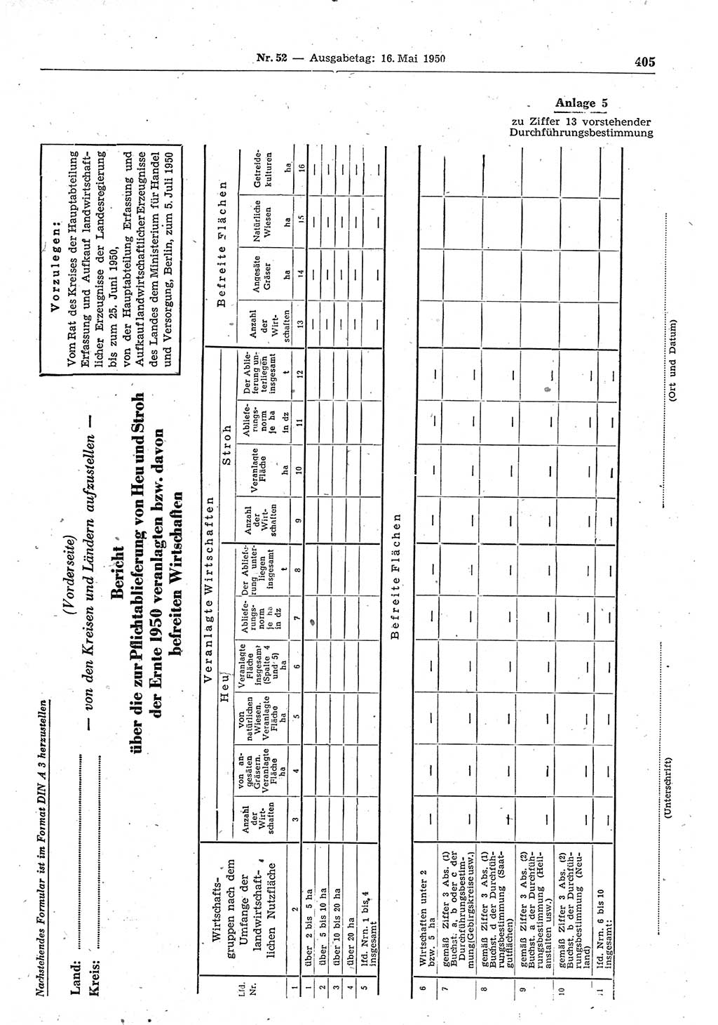 Gesetzblatt (GBl.) der Deutschen Demokratischen Republik (DDR) 1950, Seite 405 (GBl. DDR 1950, S. 405)