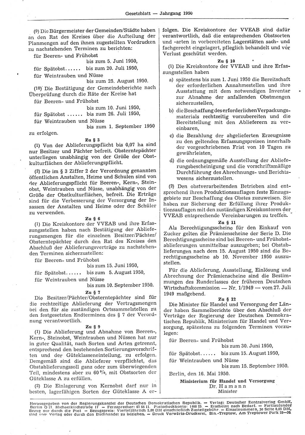 Gesetzblatt (GBl.) der Deutschen Demokratischen Republik (DDR) 1950, Seite 414 (GBl. DDR 1950, S. 414)