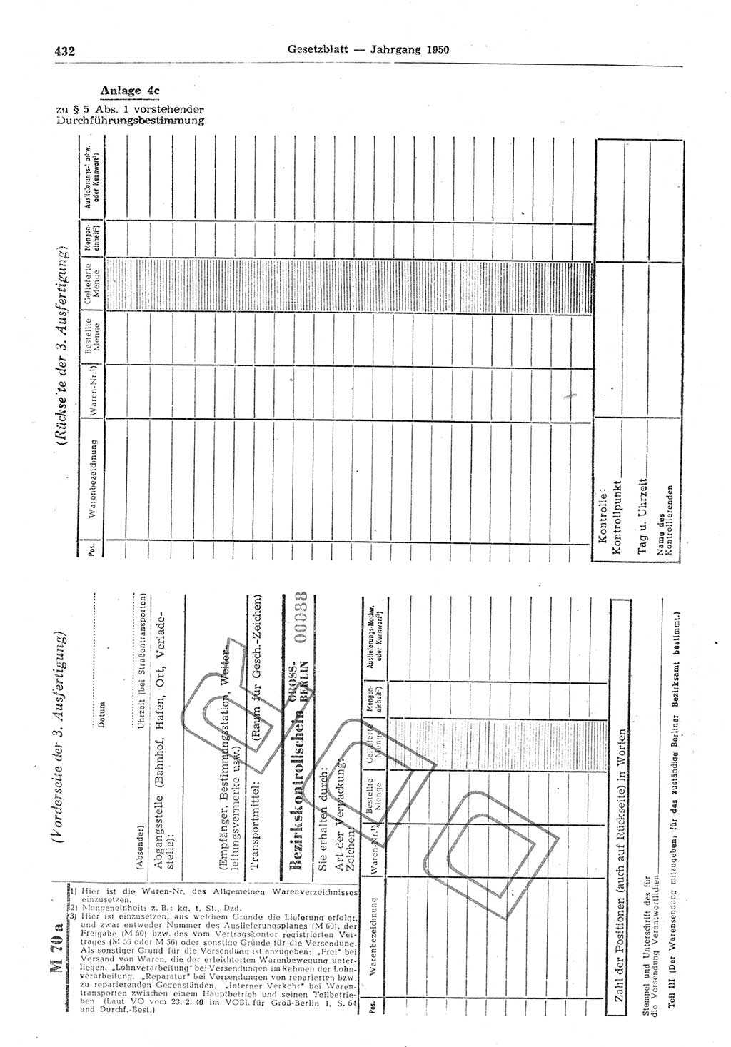 Gesetzblatt (GBl.) der Deutschen Demokratischen Republik (DDR) 1950, Seite 432 (GBl. DDR 1950, S. 432)