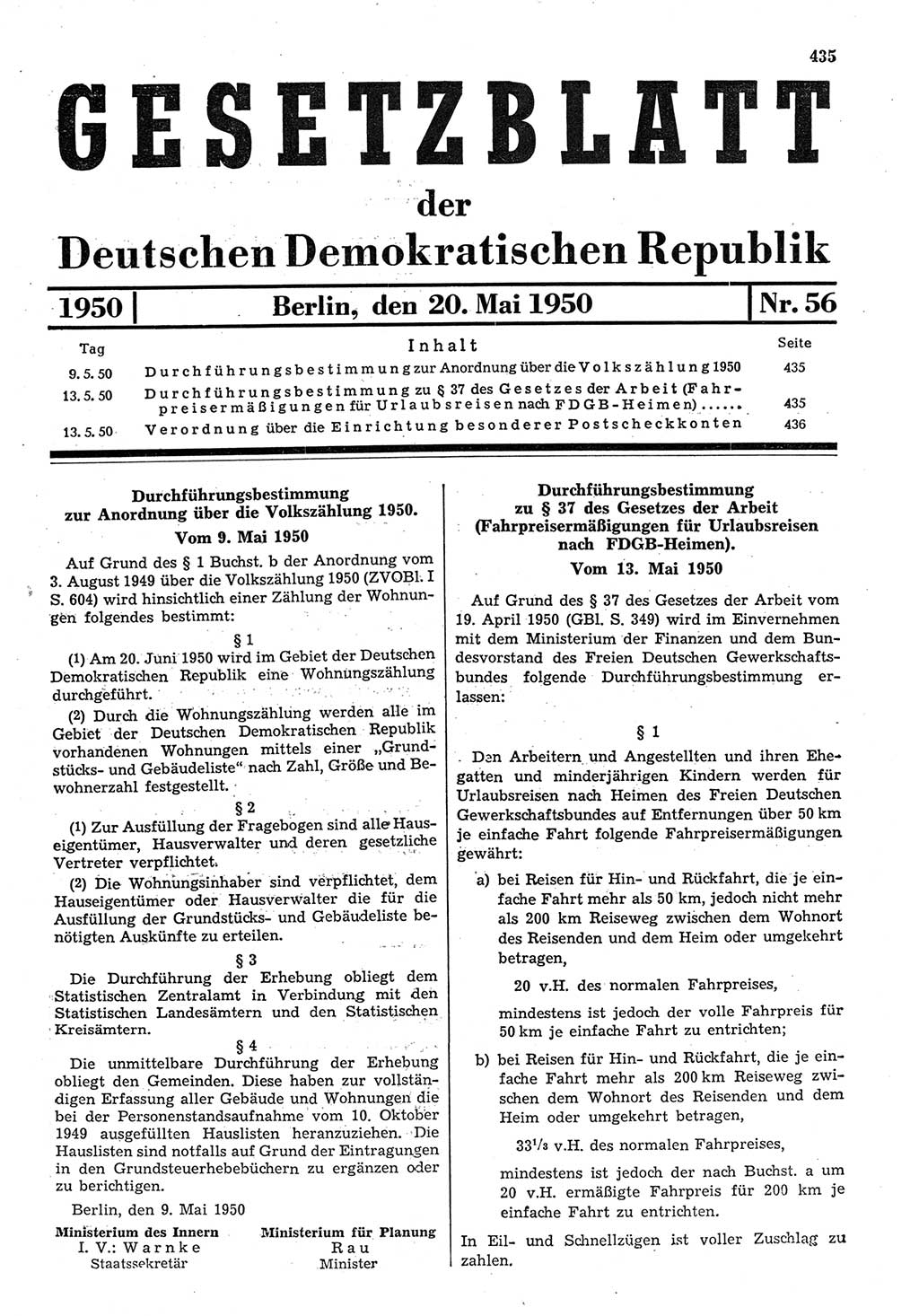Gesetzblatt (GBl.) der Deutschen Demokratischen Republik (DDR) 1950, Seite 435 (GBl. DDR 1950, S. 435)