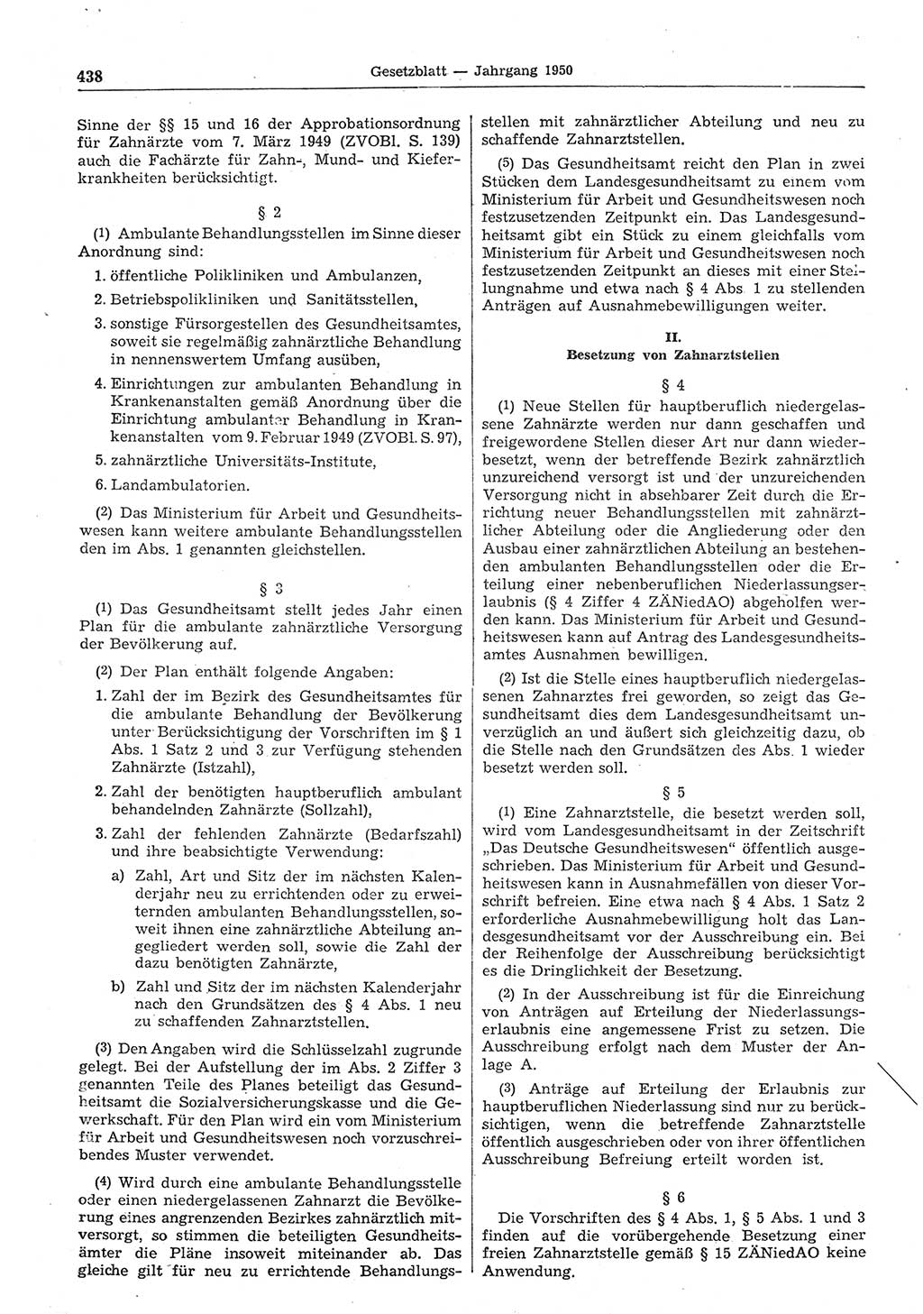 Gesetzblatt (GBl.) der Deutschen Demokratischen Republik (DDR) 1950, Seite 438 (GBl. DDR 1950, S. 438)