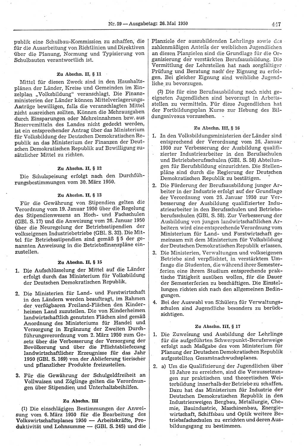 Gesetzblatt (GBl.) der Deutschen Demokratischen Republik (DDR) 1950, Seite 447 (GBl. DDR 1950, S. 447)
