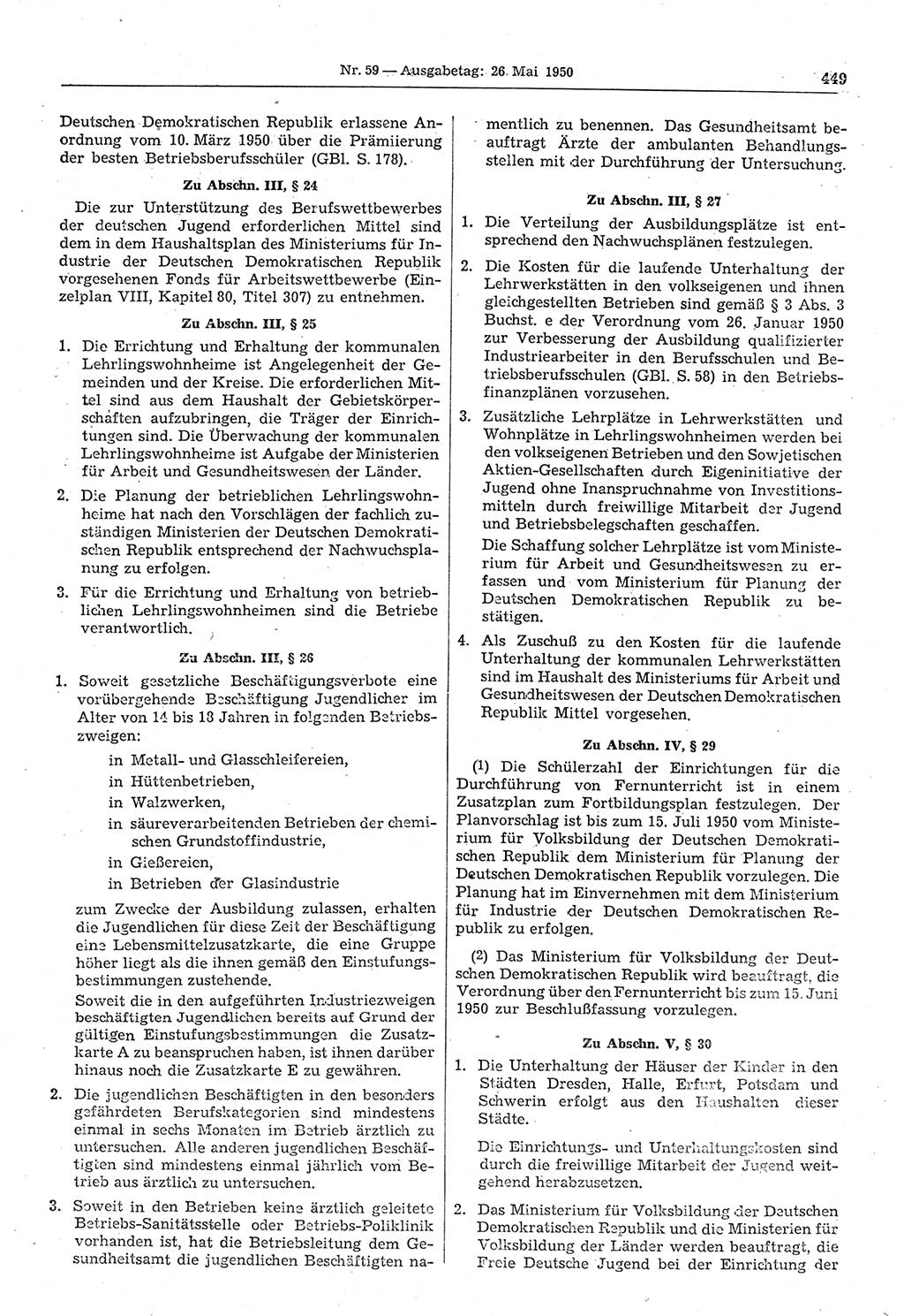 Gesetzblatt (GBl.) der Deutschen Demokratischen Republik (DDR) 1950, Seite 449 (GBl. DDR 1950, S. 449)