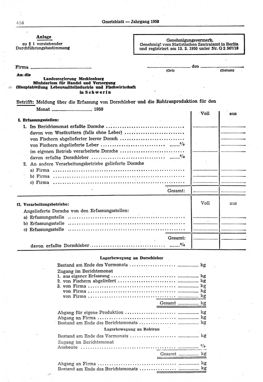 Gesetzblatt (GBl.) der Deutschen Demokratischen Republik (DDR) 1950, Seite 456 (GBl. DDR 1950, S. 456)