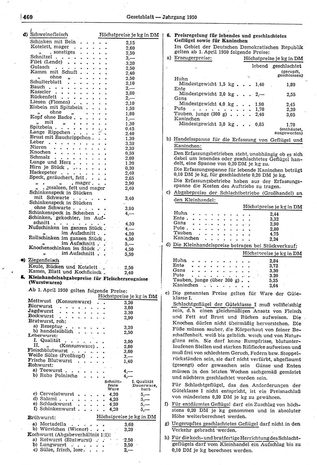 Gesetzblatt (GBl.) der Deutschen Demokratischen Republik (DDR) 1950, Seite 460 (GBl. DDR 1950, S. 460)
