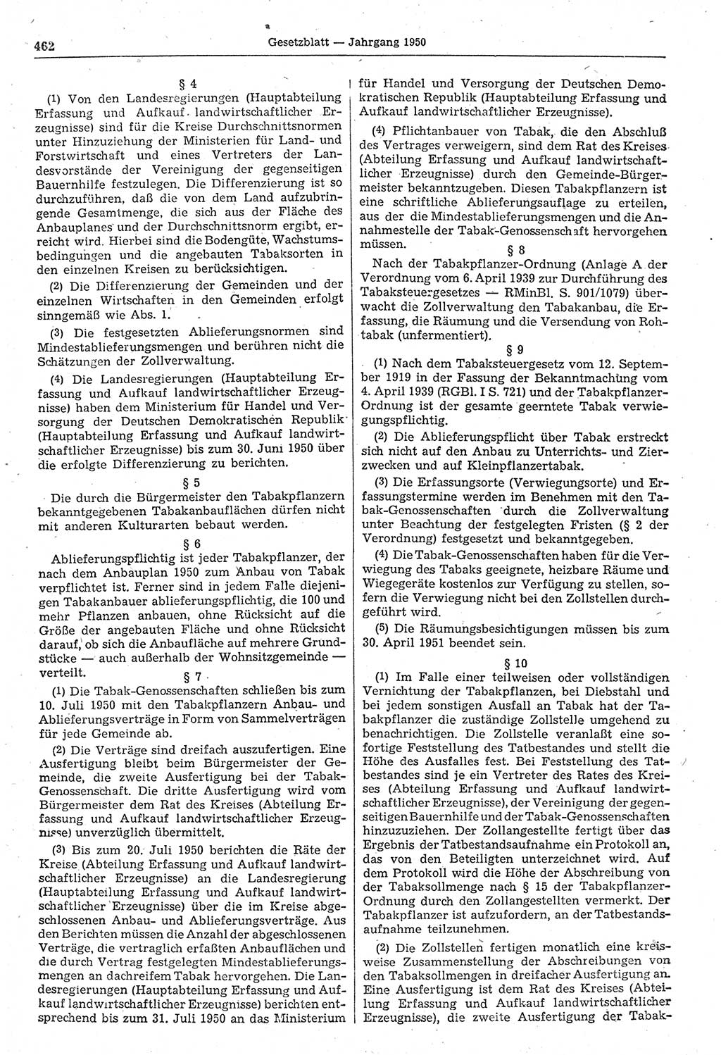 Gesetzblatt (GBl.) der Deutschen Demokratischen Republik (DDR) 1950, Seite 462 (GBl. DDR 1950, S. 462)