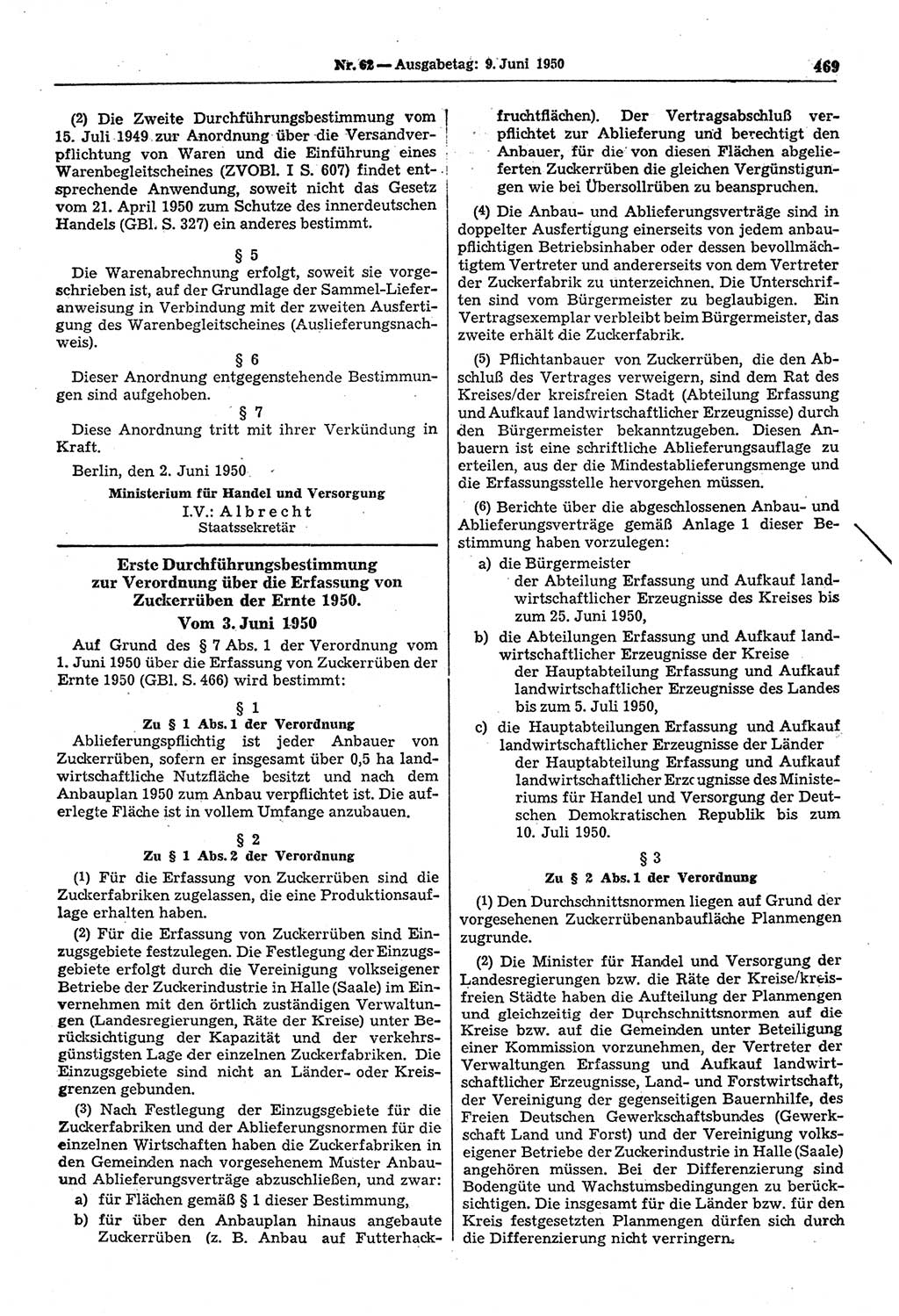 Gesetzblatt (GBl.) der Deutschen Demokratischen Republik (DDR) 1950, Seite 469 (GBl. DDR 1950, S. 469)