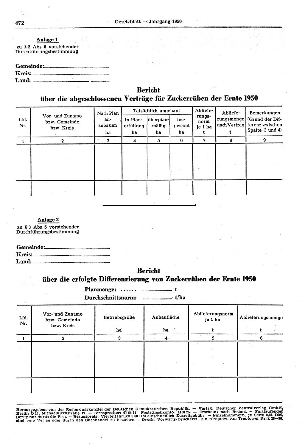 Gesetzblatt (GBl.) der Deutschen Demokratischen Republik (DDR) 1950, Seite 472 (GBl. DDR 1950, S. 472)