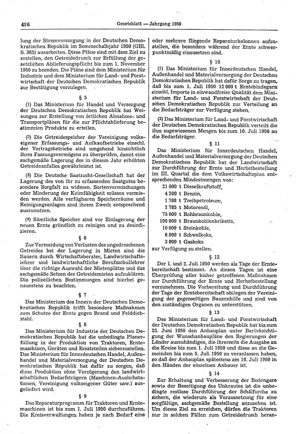 Gesetzblatt (GBl.) der Deutschen Demokratischen Republik (DDR) 1950, Seite 486 (GBl. DDR 1950, S. 486)