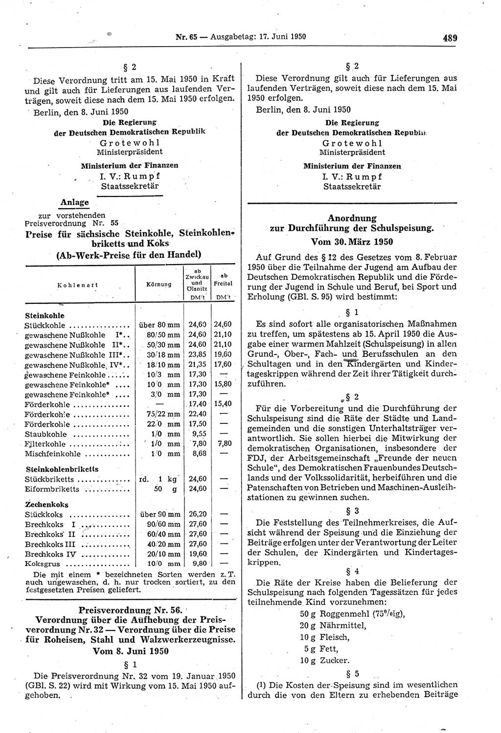 Gesetzblatt (GBl.) der Deutschen Demokratischen Republik (DDR) 1950, Seite 489 (GBl. DDR 1950, S. 489)