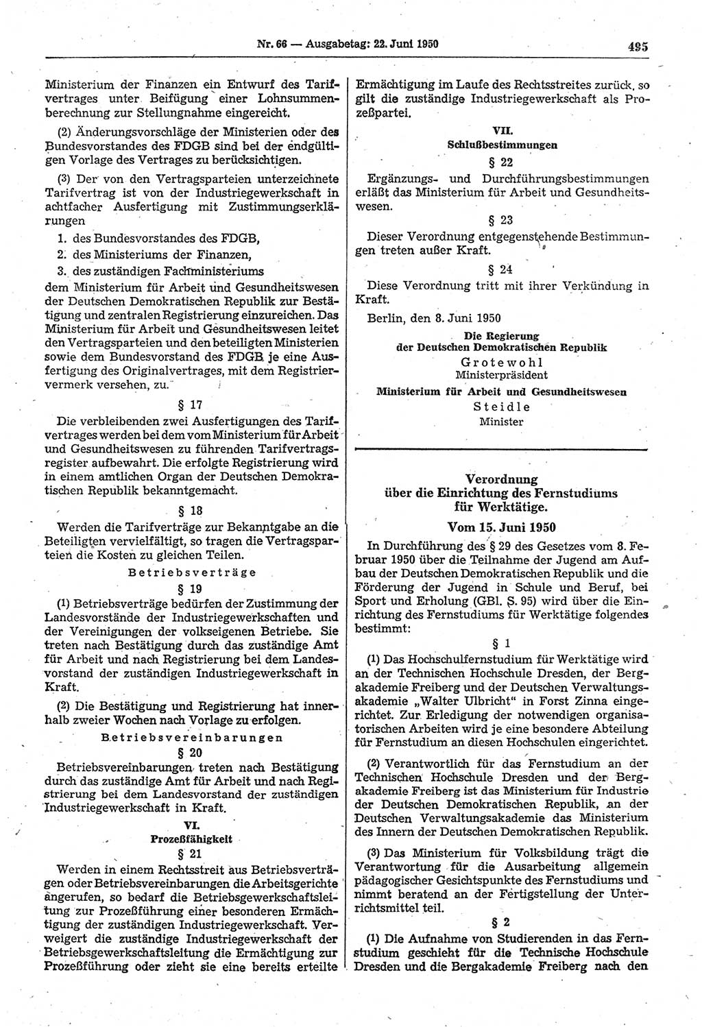 Gesetzblatt (GBl.) der Deutschen Demokratischen Republik (DDR) 1950, Seite 495 (GBl. DDR 1950, S. 495)