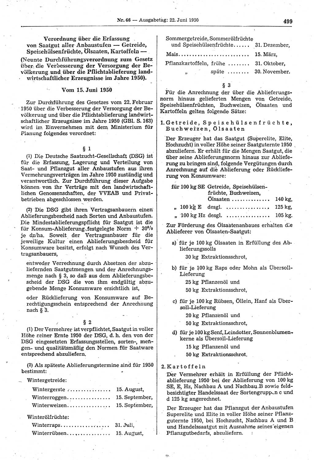 Gesetzblatt (GBl.) der Deutschen Demokratischen Republik (DDR) 1950, Seite 499 (GBl. DDR 1950, S. 499)