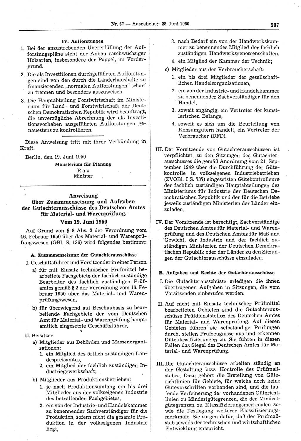 Gesetzblatt (GBl.) der Deutschen Demokratischen Republik (DDR) 1950, Seite 507 (GBl. DDR 1950, S. 507)