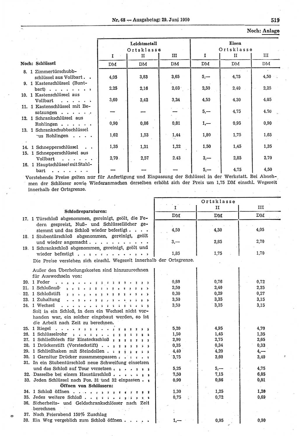 Gesetzblatt (GBl.) der Deutschen Demokratischen Republik (DDR) 1950, Seite 519 (GBl. DDR 1950, S. 519)