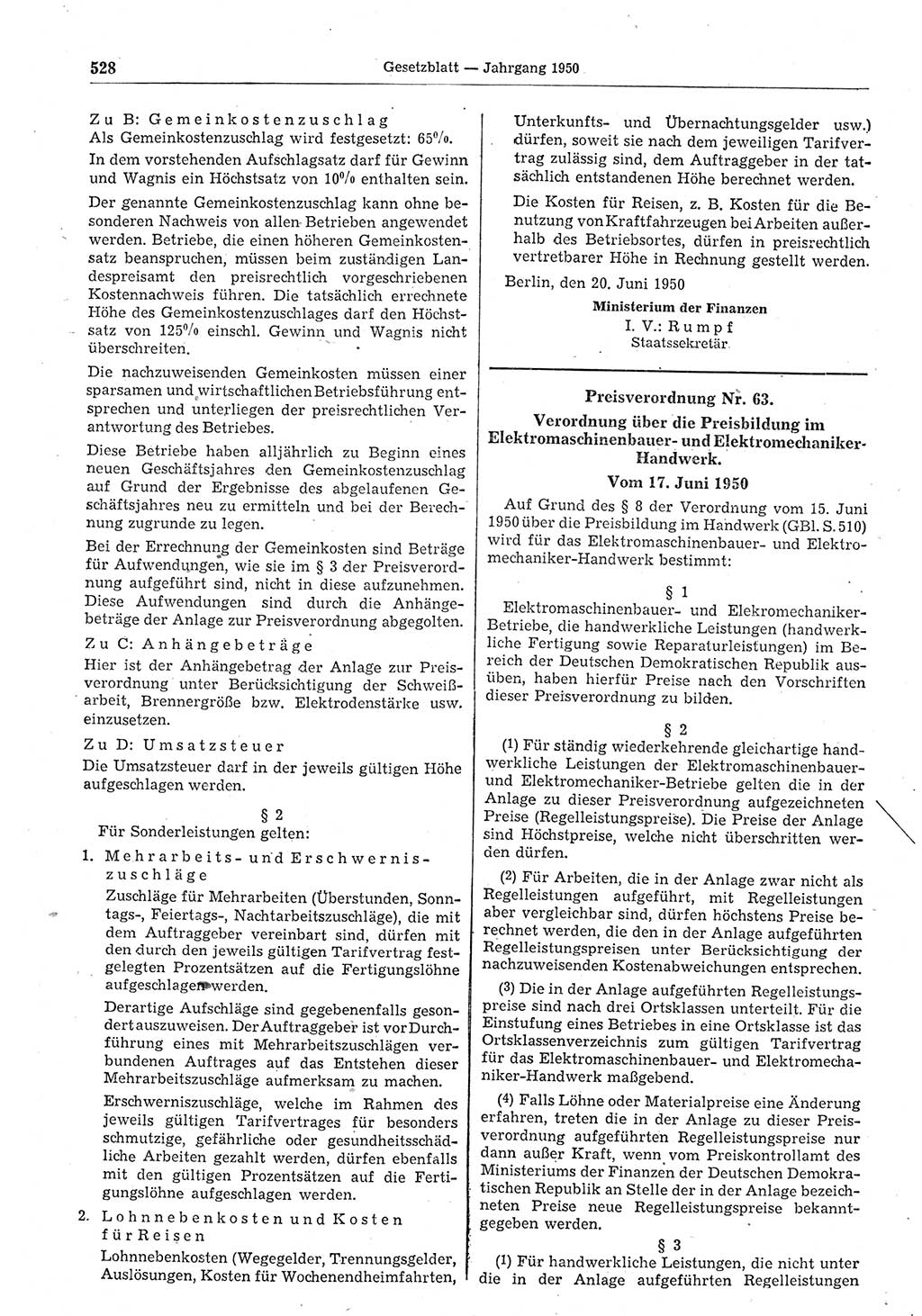 Gesetzblatt (GBl.) der Deutschen Demokratischen Republik (DDR) 1950, Seite 528 (GBl. DDR 1950, S. 528)