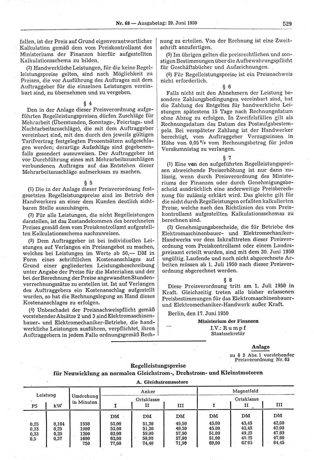 Gesetzblatt (GBl.) der Deutschen Demokratischen Republik (DDR) 1950, Seite 529 (GBl. DDR 1950, S. 529)