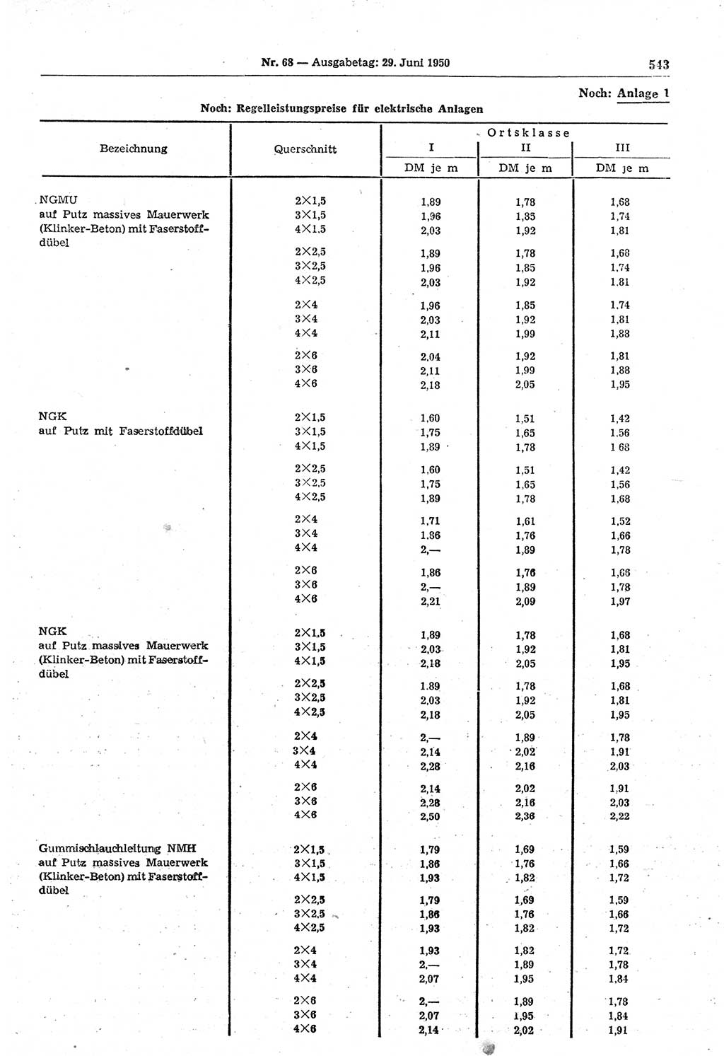 Gesetzblatt (GBl.) der Deutschen Demokratischen Republik (DDR) 1950, Seite 543 (GBl. DDR 1950, S. 543)