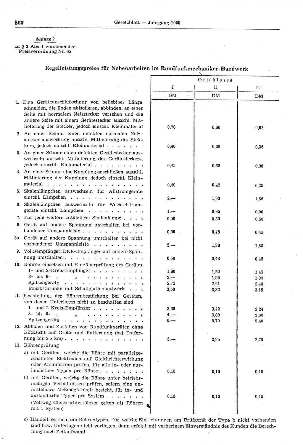 Gesetzblatt (GBl.) der Deutschen Demokratischen Republik (DDR) 1950, Seite 560 (GBl. DDR 1950, S. 560)