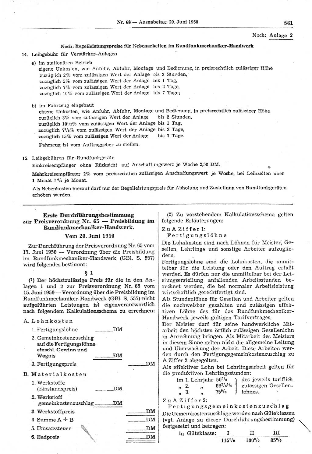 Gesetzblatt (GBl.) der Deutschen Demokratischen Republik (DDR) 1950, Seite 561 (GBl. DDR 1950, S. 561)