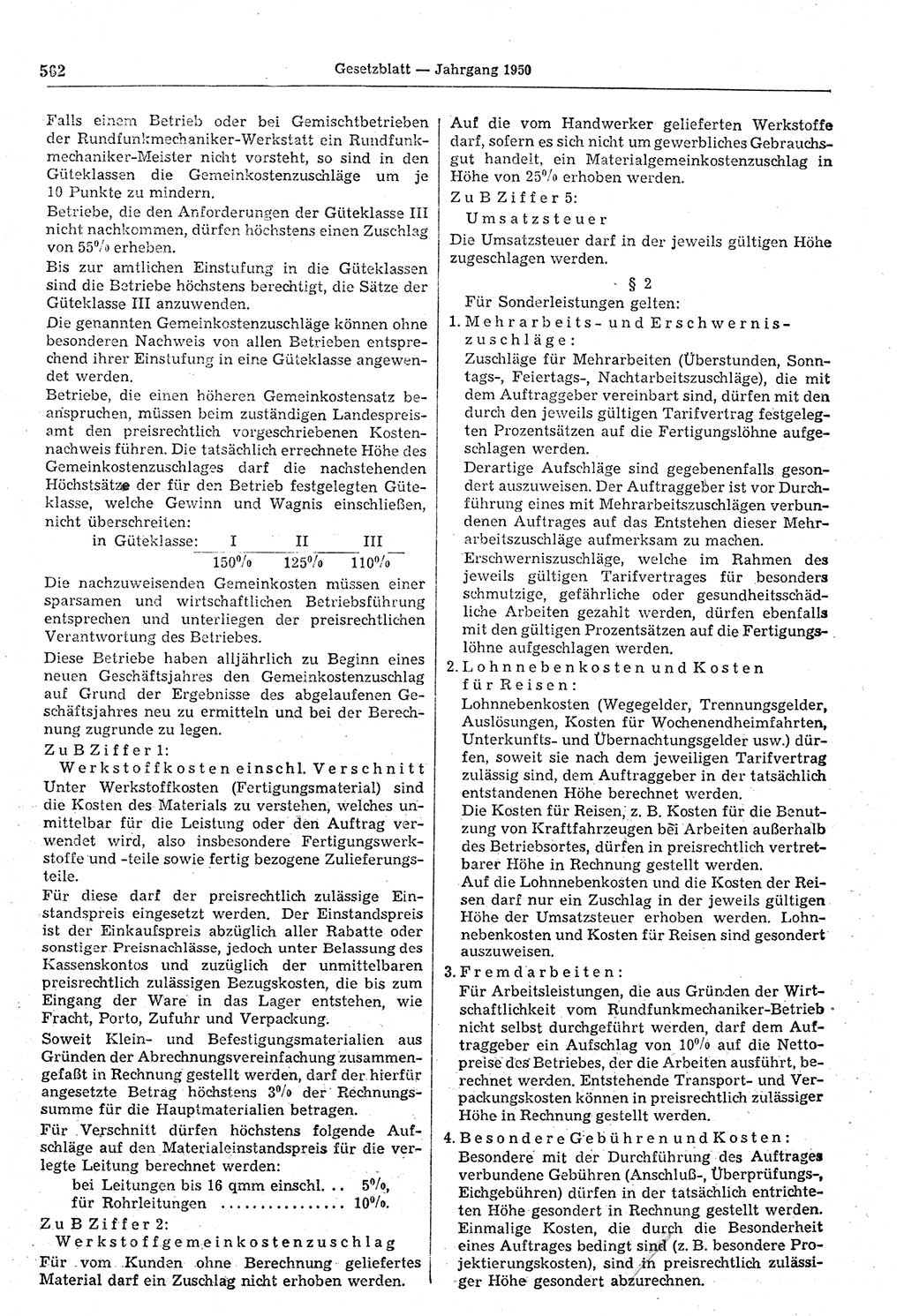 Gesetzblatt (GBl.) der Deutschen Demokratischen Republik (DDR) 1950, Seite 562 (GBl. DDR 1950, S. 562)