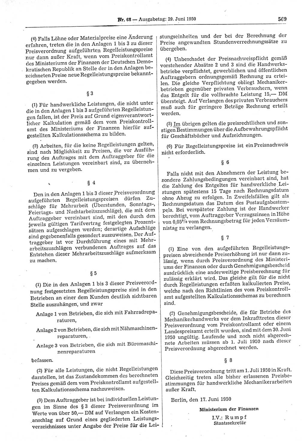 Gesetzblatt (GBl.) der Deutschen Demokratischen Republik (DDR) 1950, Seite 569 (GBl. DDR 1950, S. 569)