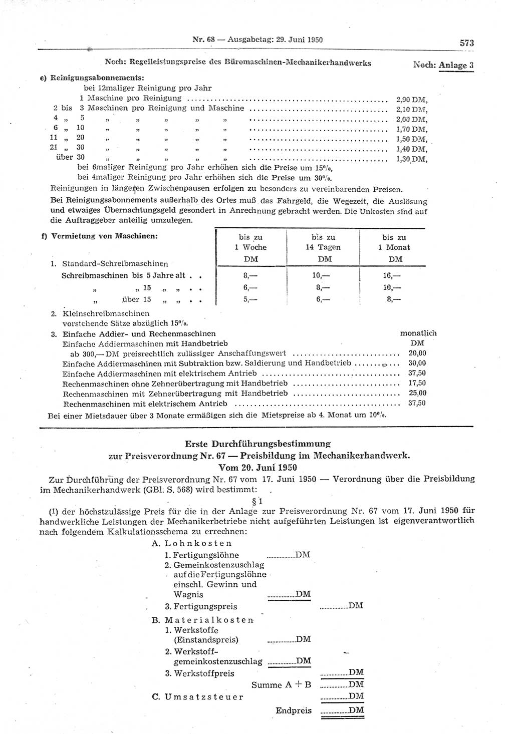 Gesetzblatt (GBl.) der Deutschen Demokratischen Republik (DDR) 1950, Seite 573 (GBl. DDR 1950, S. 573)