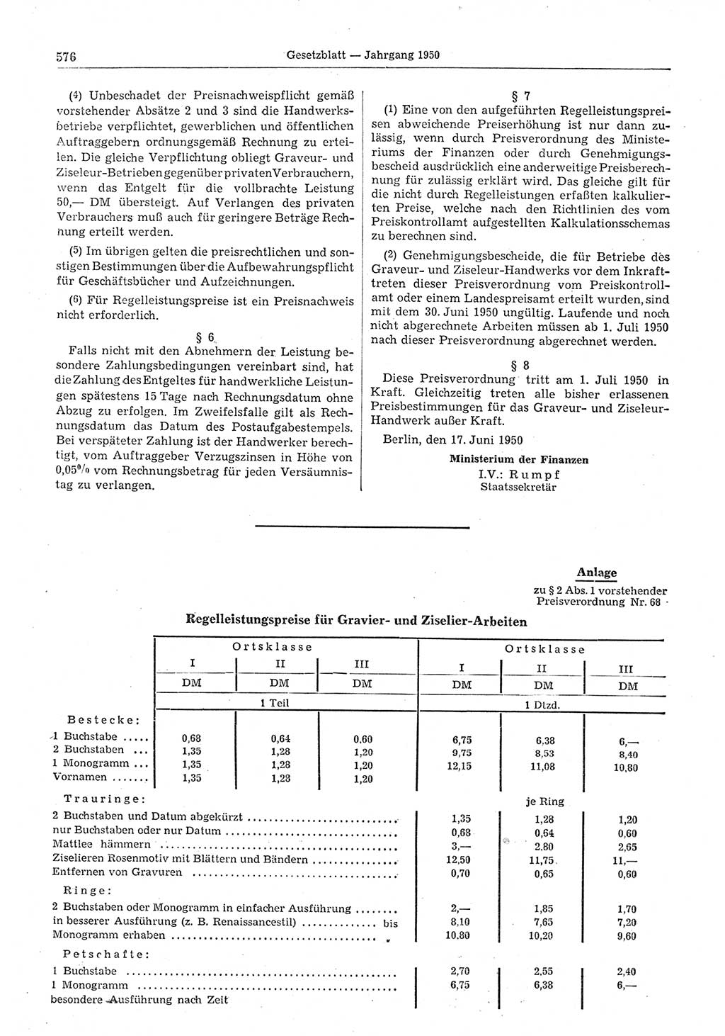 Gesetzblatt (GBl.) der Deutschen Demokratischen Republik (DDR) 1950, Seite 576 (GBl. DDR 1950, S. 576)
