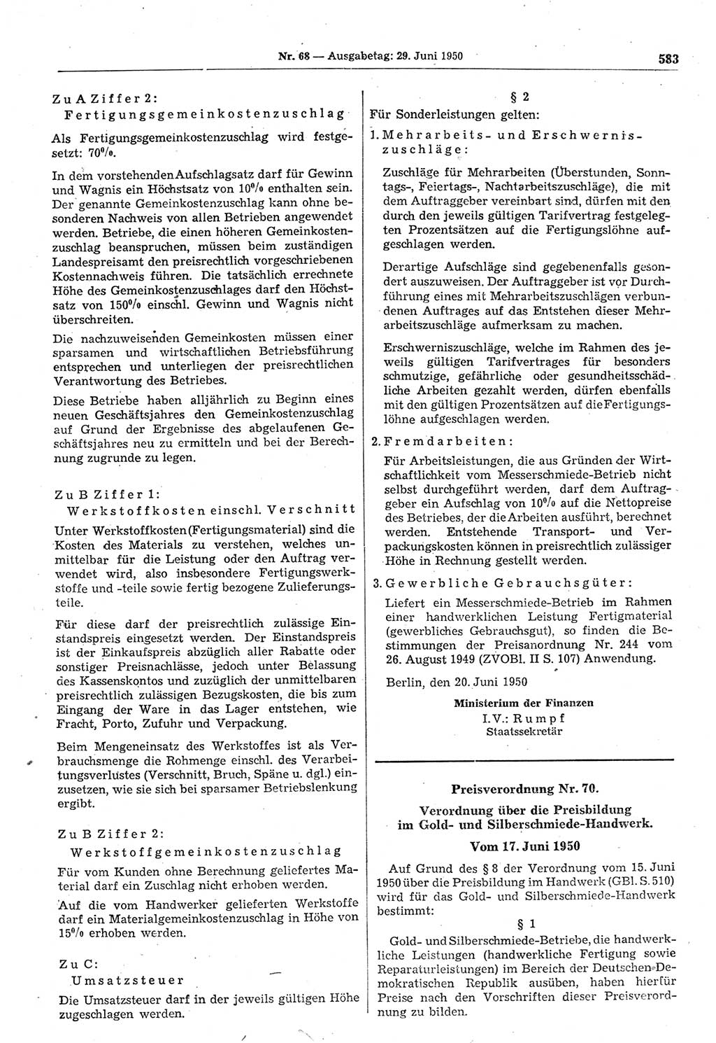 Gesetzblatt (GBl.) der Deutschen Demokratischen Republik (DDR) 1950, Seite 583 (GBl. DDR 1950, S. 583)