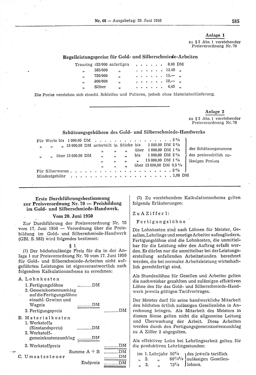 Gesetzblatt (GBl.) der Deutschen Demokratischen Republik (DDR) 1950, Seite 585 (GBl. DDR 1950, S. 585)