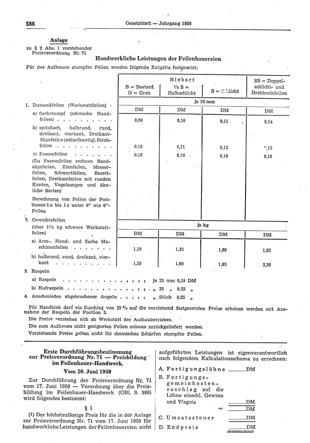 Gesetzblatt (GBl.) der Deutschen Demokratischen Republik (DDR) 1950, Seite 588 (GBl. DDR 1950, S. 588)