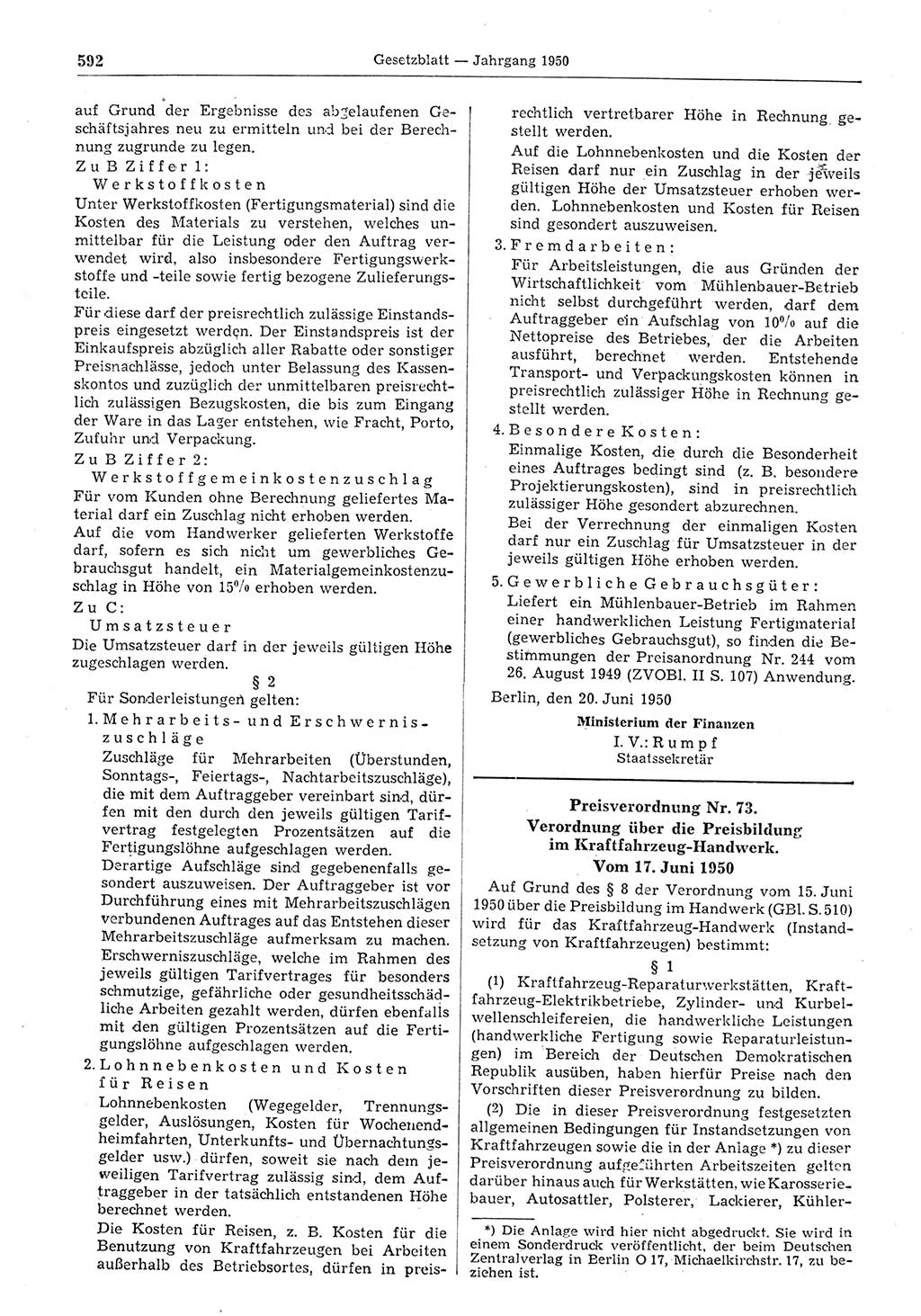 Gesetzblatt (GBl.) der Deutschen Demokratischen Republik (DDR) 1950, Seite 592 (GBl. DDR 1950, S. 592)