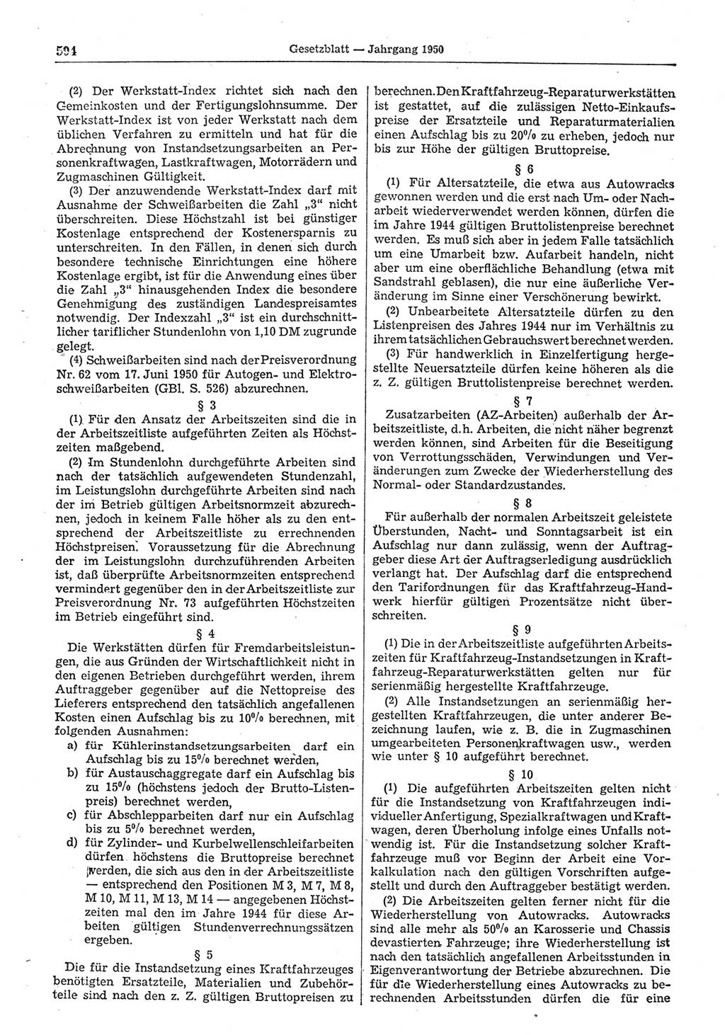Gesetzblatt (GBl.) der Deutschen Demokratischen Republik (DDR) 1950, Seite 594 (GBl. DDR 1950, S. 594)
