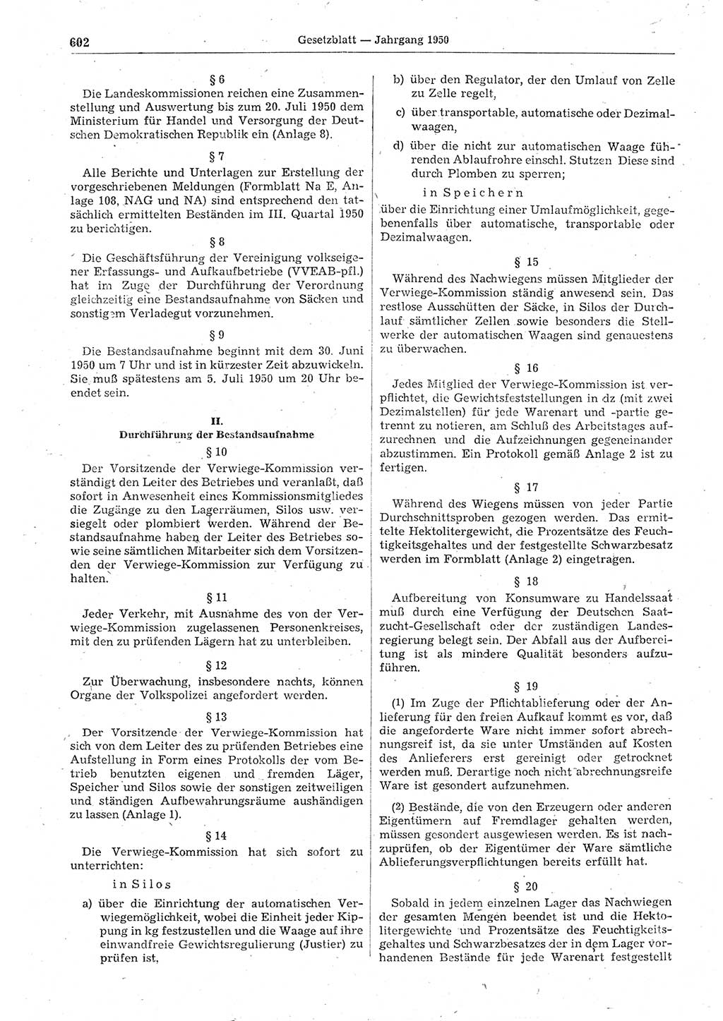 Gesetzblatt (GBl.) der Deutschen Demokratischen Republik (DDR) 1950, Seite 602 (GBl. DDR 1950, S. 602)