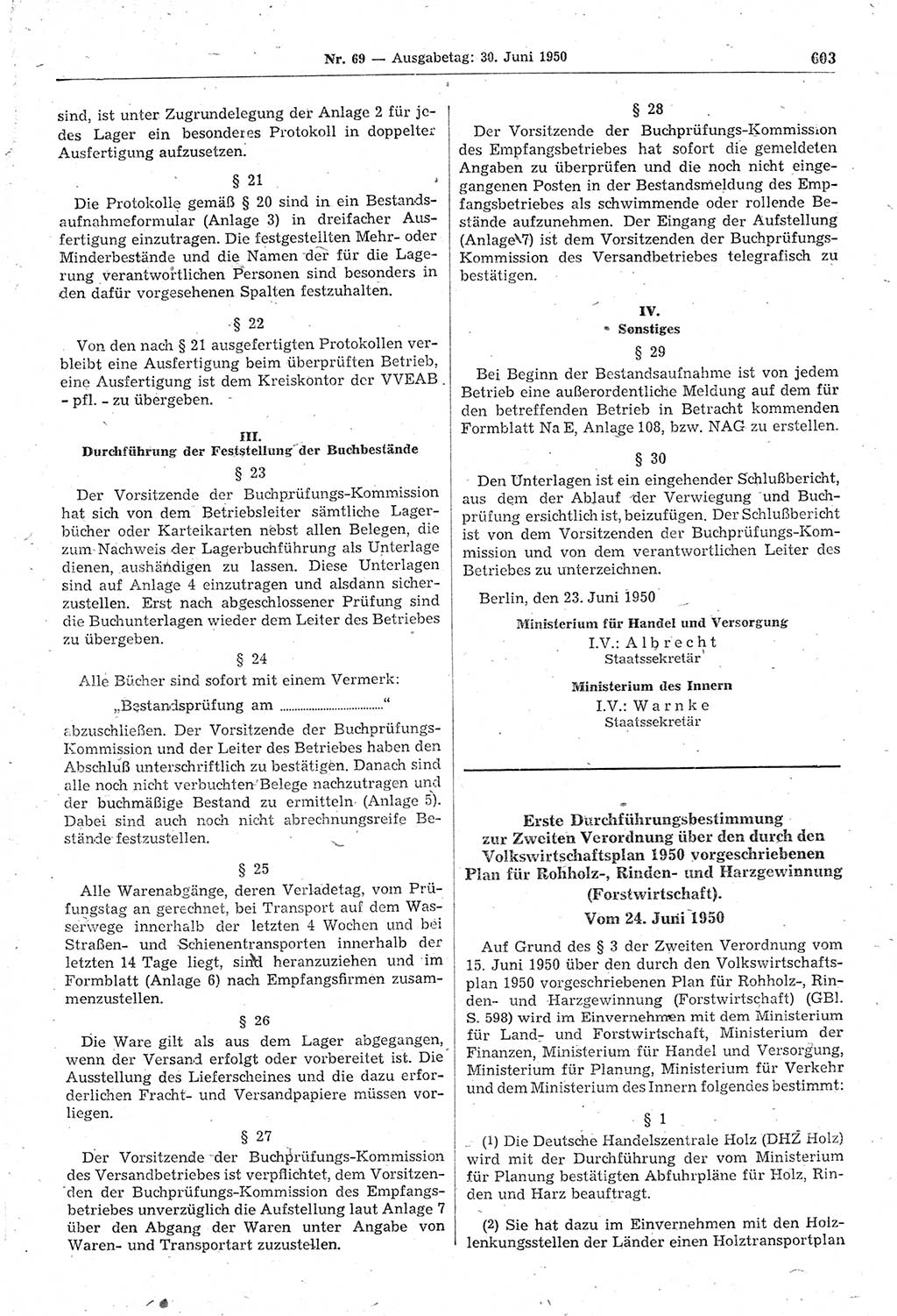 Gesetzblatt (GBl.) der Deutschen Demokratischen Republik (DDR) 1950, Seite 603 (GBl. DDR 1950, S. 603)